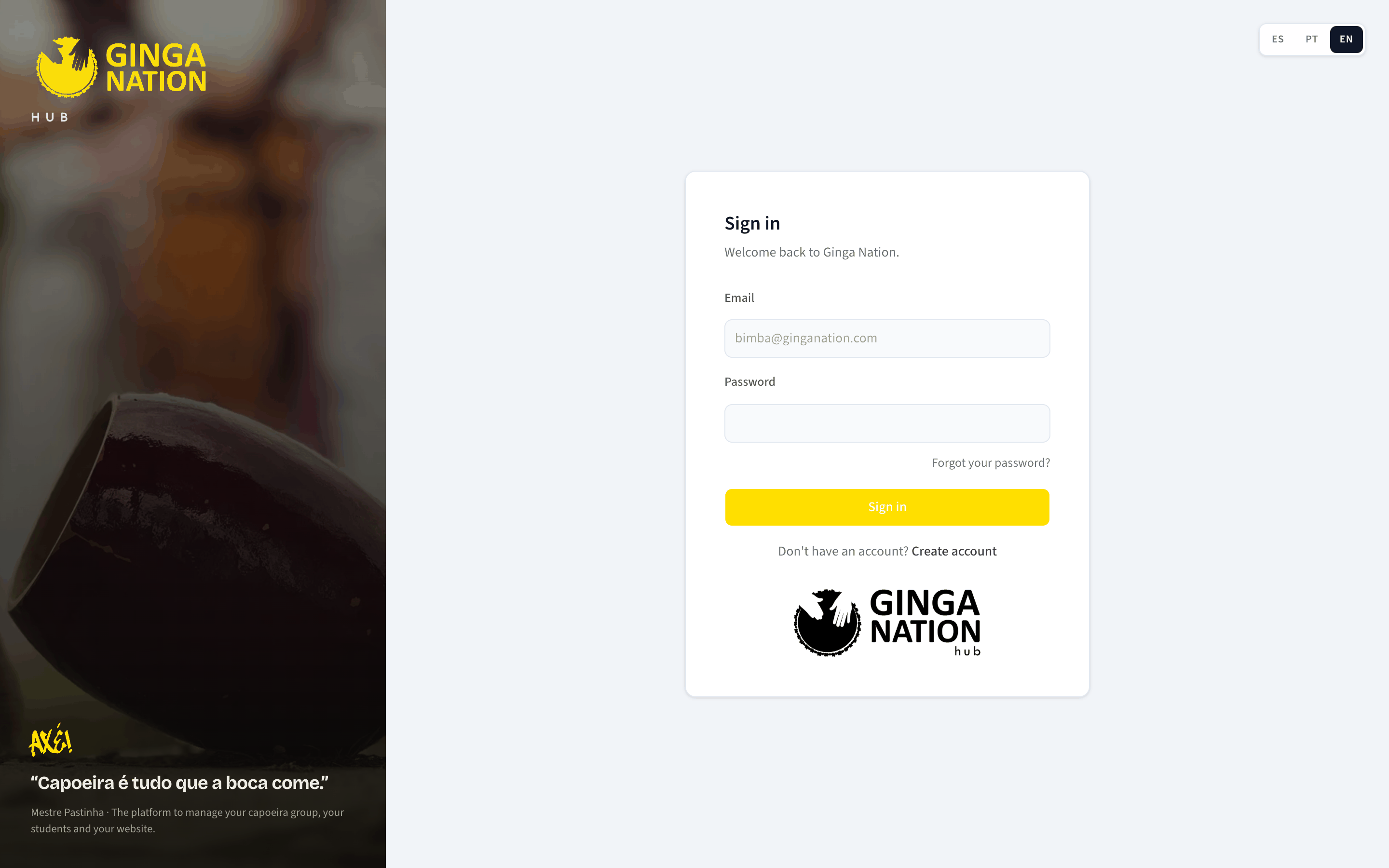 The Sign in form with Email, Password and the Forgot your password? link